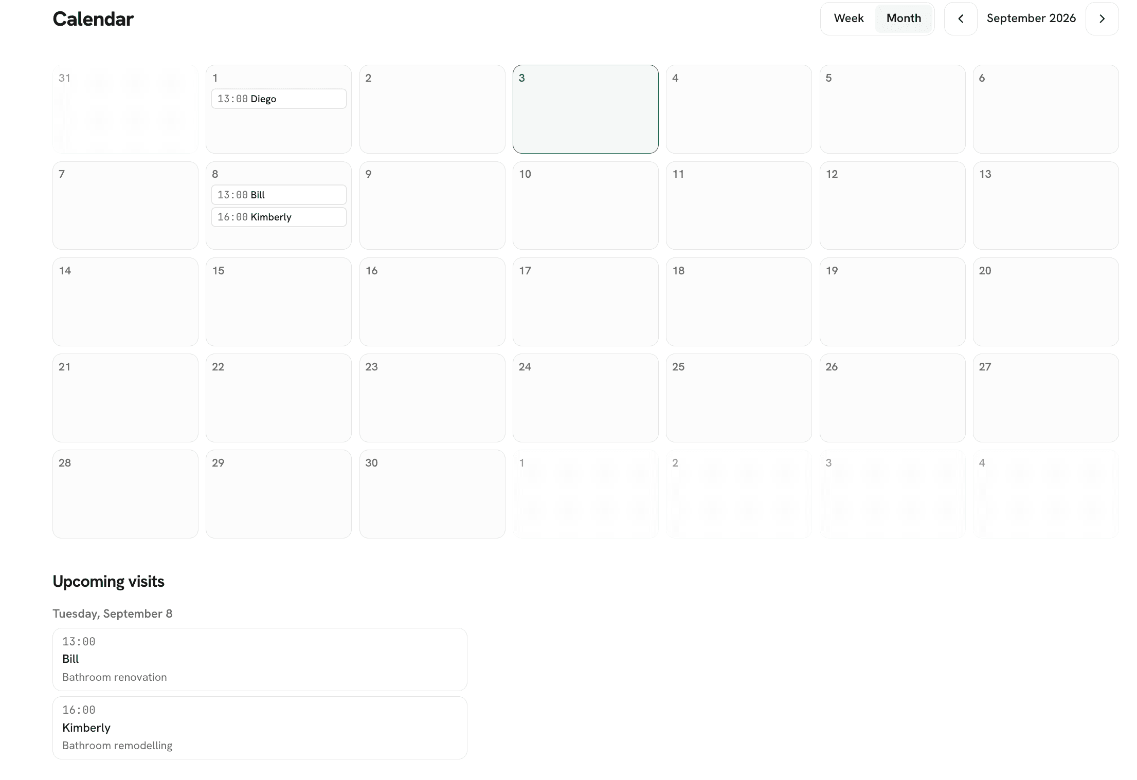 Site-visit calendar