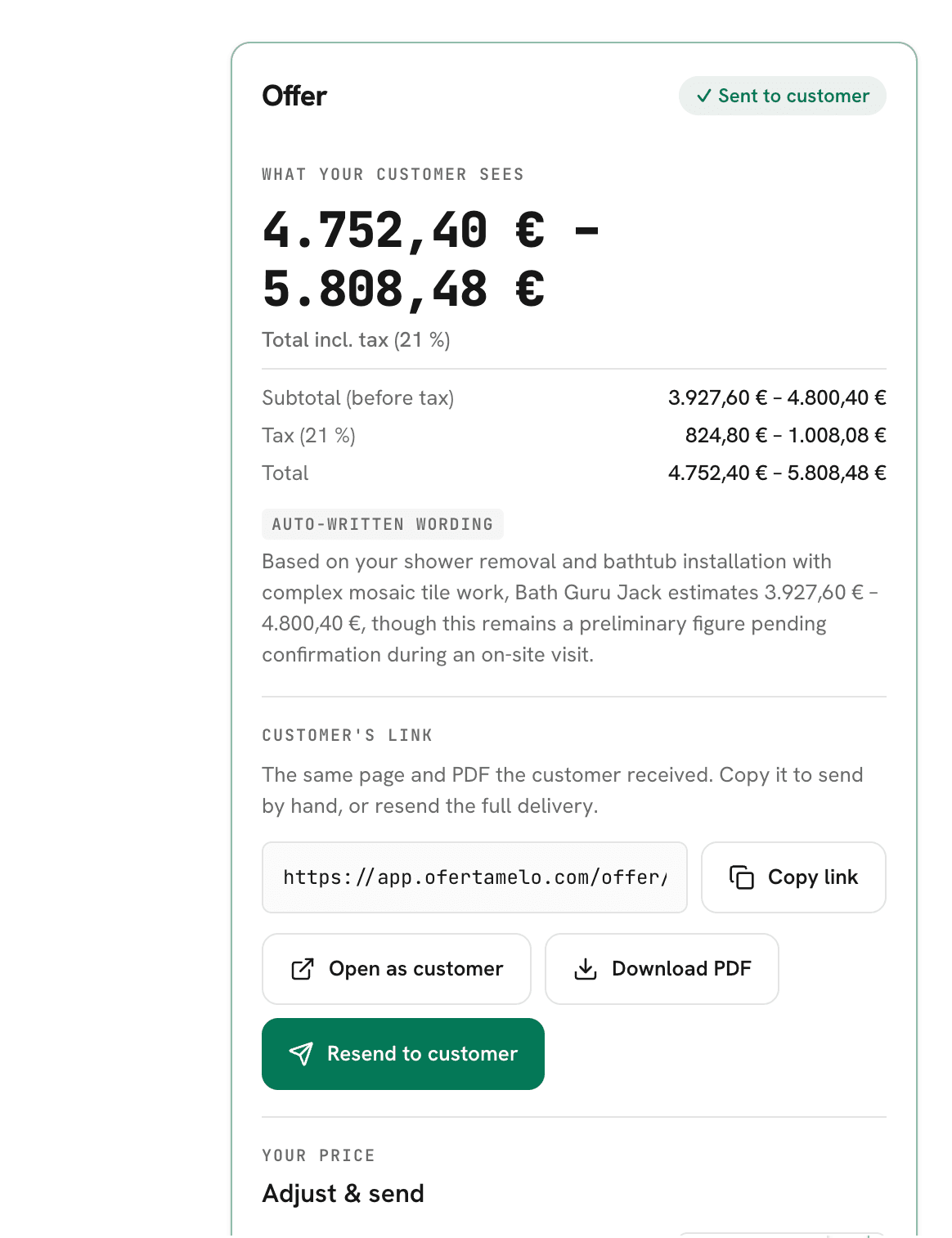 Envía un presupuesto que ya parece listo para el cliente.